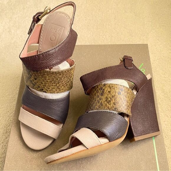 Bacio 61 Bozzolo Two-Tone Leather Straps Block Heel Shoe - Picture 1 of 11
